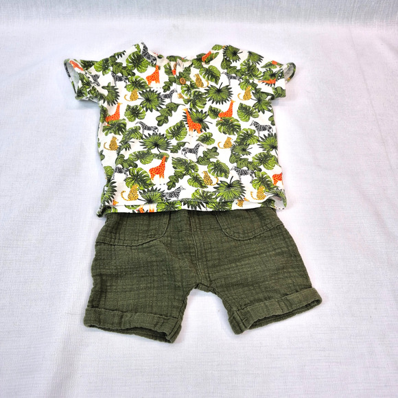 Wonder Nation 18M Boys Safari Short Set Green Linen Shorts Animal Print Top - Picture 1 of 10